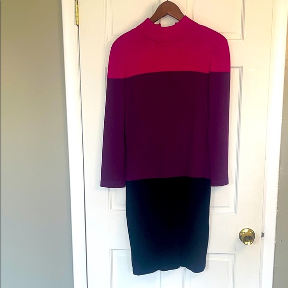 St. John Collection Pink and Black Colorblock Dress Size 8 - Picture 1 of 7